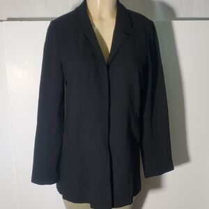 Eileen Fisher Size S Wool Blend Women's Black Open Front Blazer With Pockets